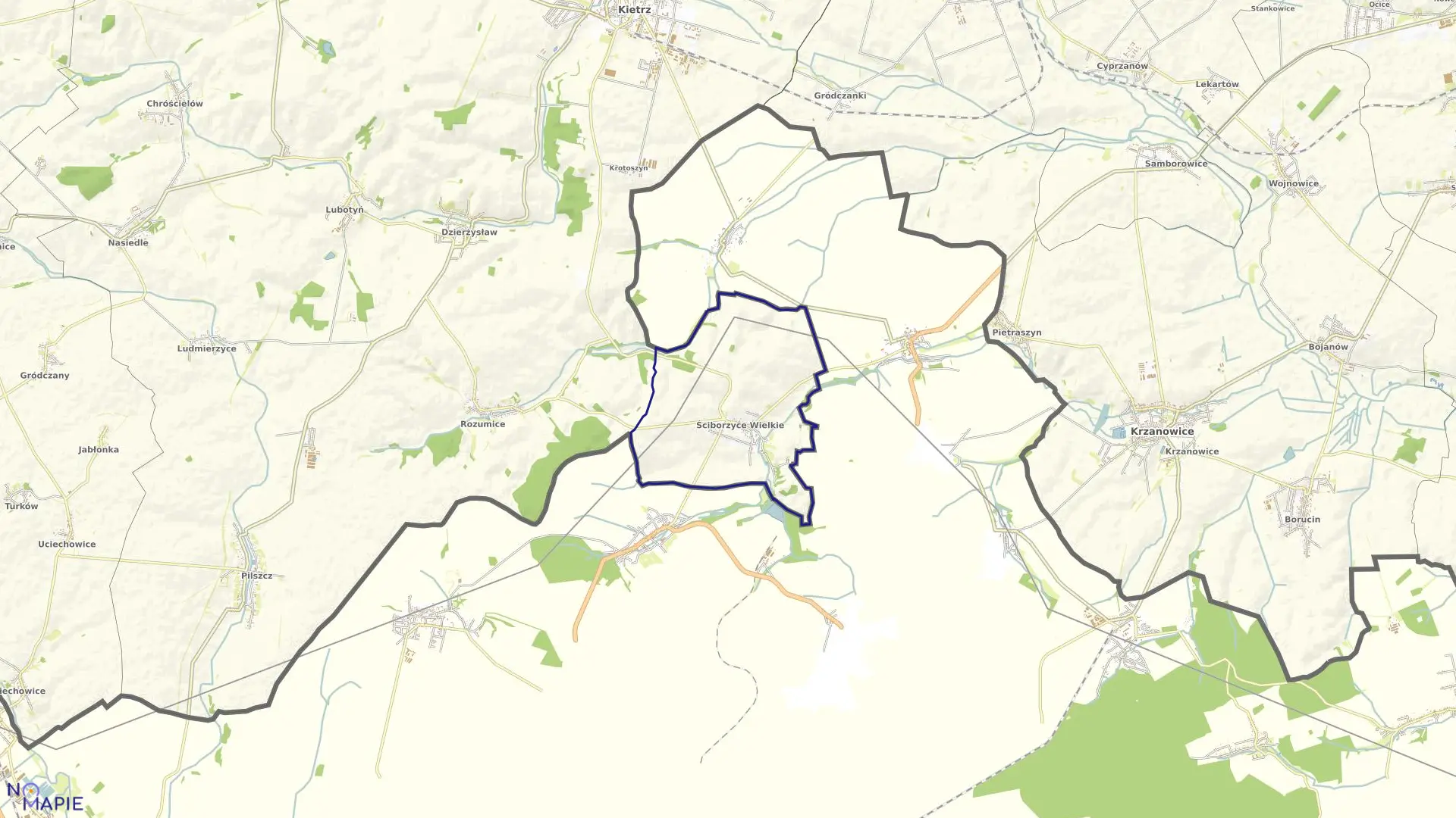 Mapa obrębu ŚCIBORZYCE WIELKIE w gminie Kietrz